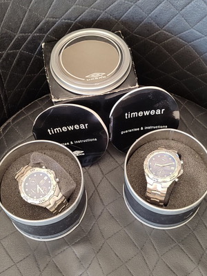 Umbro Double Diamond chronograph watch pair, silver stainless steel