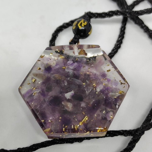 Handmade Orgonite Pendant with Amethyst and Gold Leaf like new