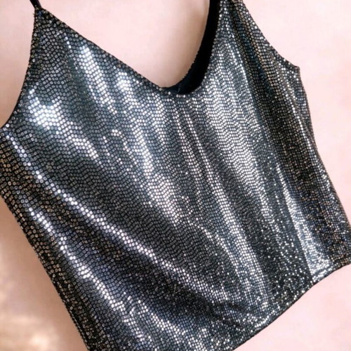 Tezenis top black and silver, new, size M