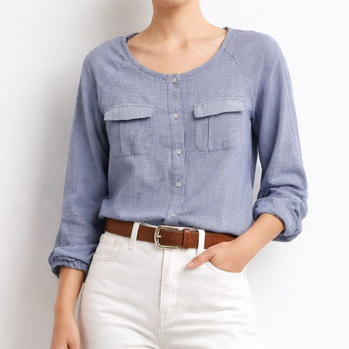 Zara Basic Micro-Gingham Shirt like new, grey and blue