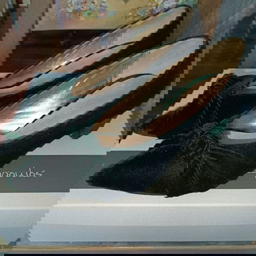 Παπούτσια Panos Papadopoulos χειροποίητα μεταχειρισμένα no 37 σμαράγδι πράσινο δέρμα και βελούδο