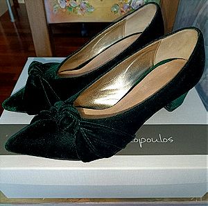 Παπούτσια Panos Papadopoulos - Χειροποίητα - no 37 - Σμαράγδι Πράσινο - Δέρμα και Βελούδο
