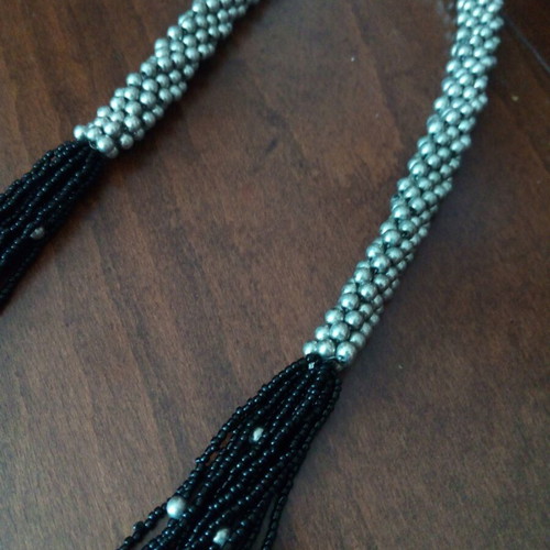 Statement bayadere layered necklace black-silver with braided glass beads strap like new