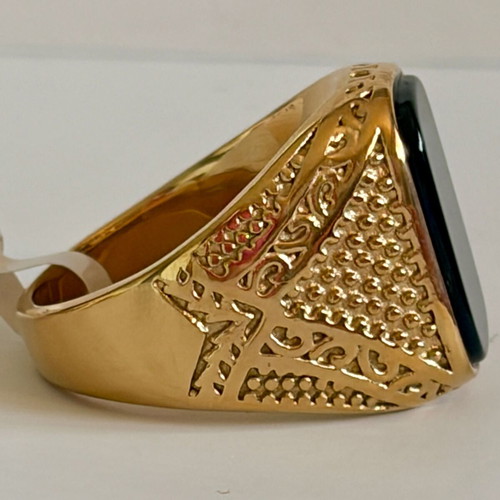 Black Onyx Style Signet Ring gold plated 316L stainless steel US size 12