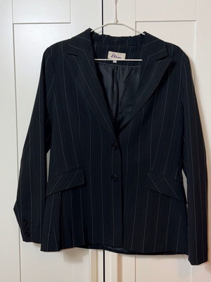 Women's Mid-Length Jacket Size 40 Black with Stripes Used