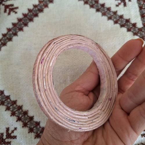 Pink open bangle bracelet made of paper new, handmade