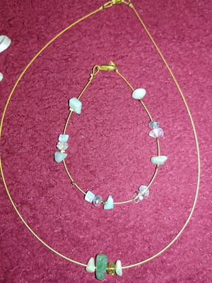 Jewelry set bracelet and necklace new, green and turquoise