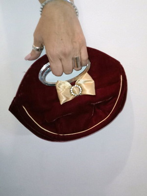Velvet burgundy clutch bag new with satin bow