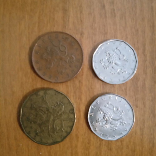 Czech coins used, lot of four koruna