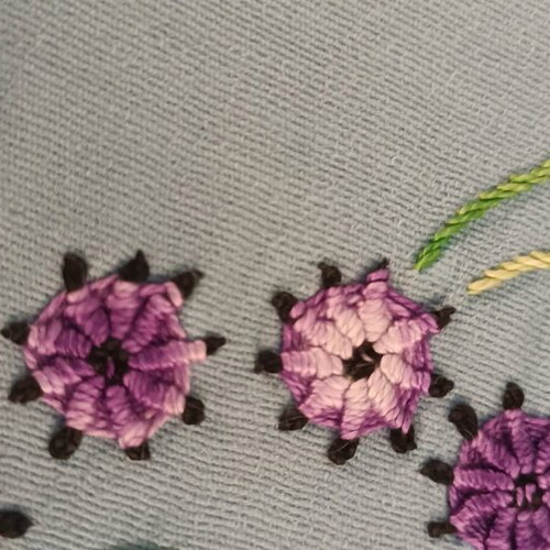 Doily handmade vintage used with spring embroidery 57cm diameter
