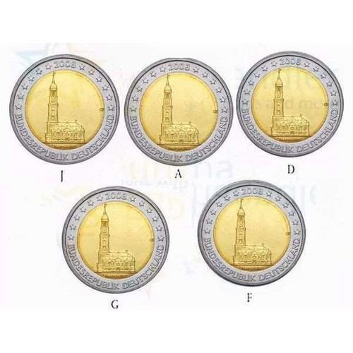 SAC Germany 2 Euro 2008 UNC Hamburg commemorative, set of 5 coins