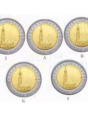 SAC Γερμανία 2 Ευρώ 2008 UNC, αναμνηστικό Αμβούργο, σετ 5 νομισμάτων