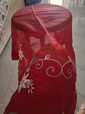 Red round tablecloth