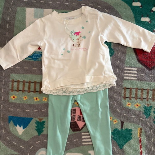 Girls' clothing set 80 cm new, leggings with blouse, 12-15 months