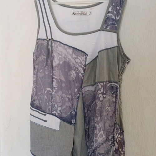 Vintage Patchwork Mini Dress/Tunic C'Fait Pour Vous like new, gray and purple