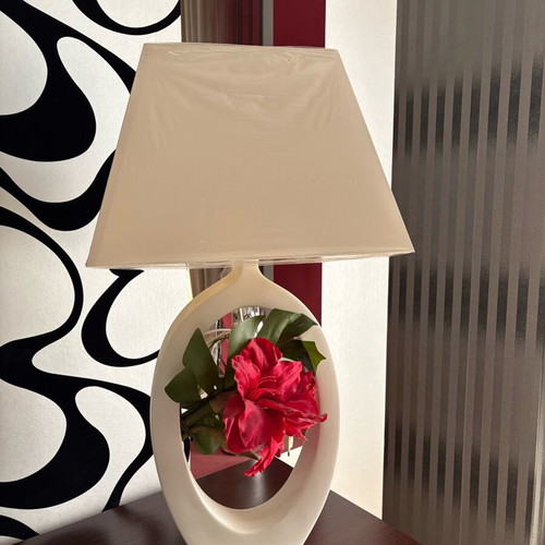 Ceramic table lamp Pauline new with red amaryllis design