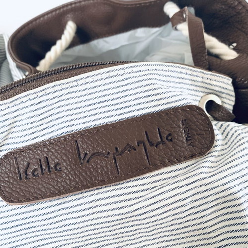 Ioanna Kourbela Backpack Bag new, leather and cotton, waterproof interior