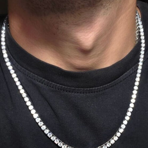 Tennis chain 4mm, white gold plated, stainless steel 316L