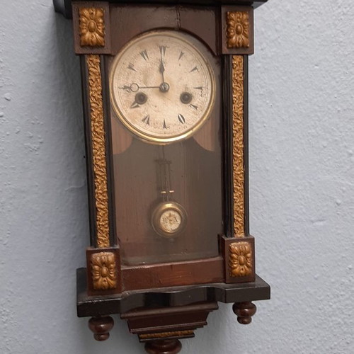 RA Antique Wall Pendulum Clock used, wooden with gold decorations