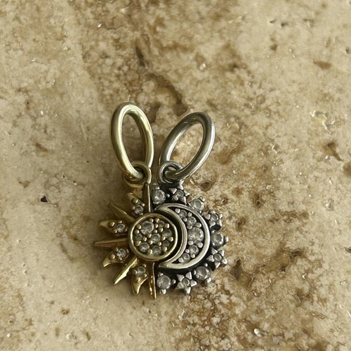 Pandora charm sun and moon pendant silver 925 with 14K gold plating like new