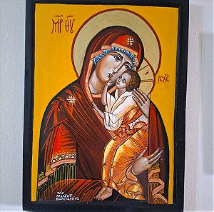 Αγιογραφια Παναγία και Χριστουλη ζωγραφισμένη στο χερι