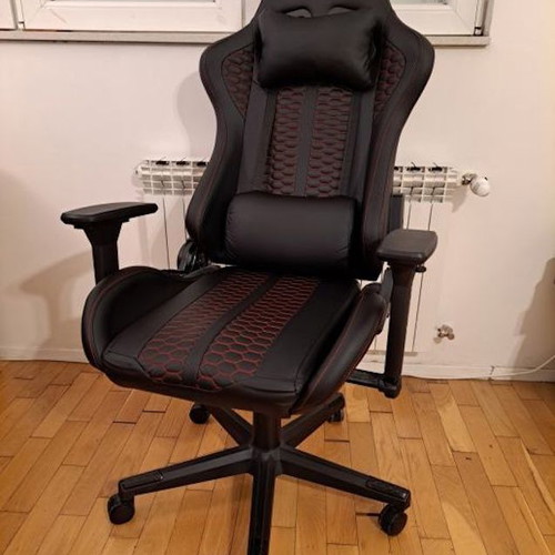 NIBE gaming chair like new, black faux leather with red details