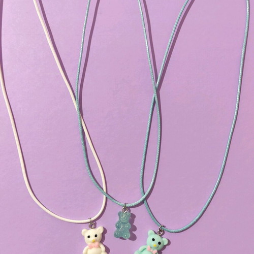 Children's necklace set with bears and gift stainless steel ring new