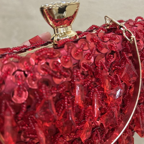 Red evening clutch bag, handmade