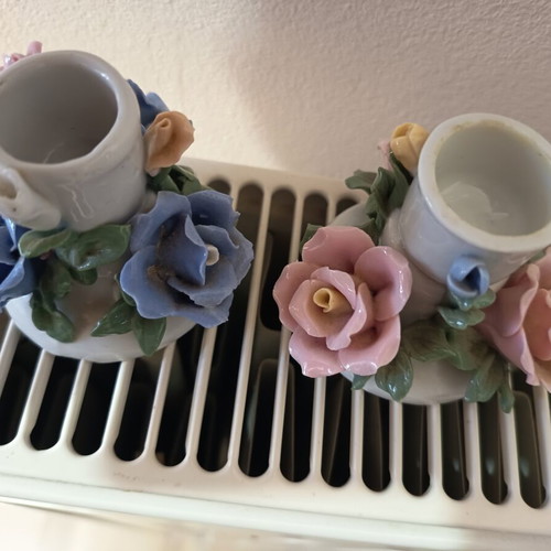 Porcelain candlesticks with flowers, like new, pair 6 cm