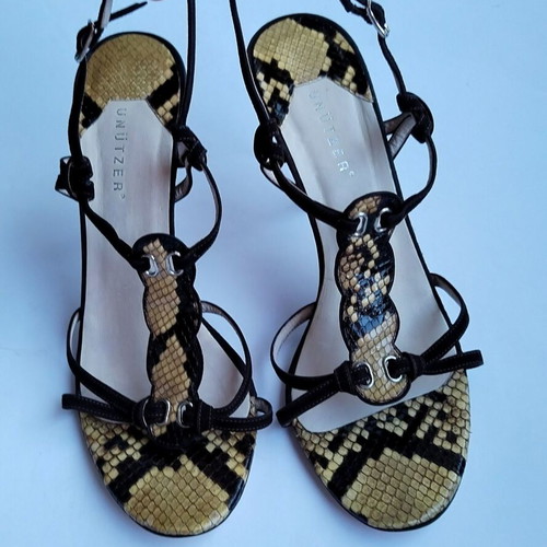 UNÜTZER high heel sandals, brown suede snake print, size 40