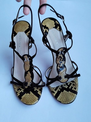 UNÜTZER high heel sandals, brown suede snake print, size 40