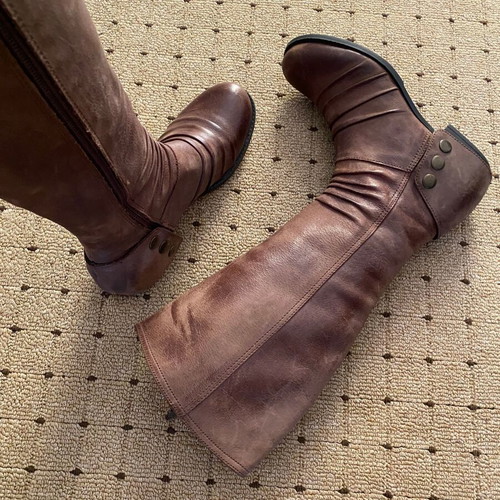 DELTA vintage-style genuine leather women's boots, brown, size 36