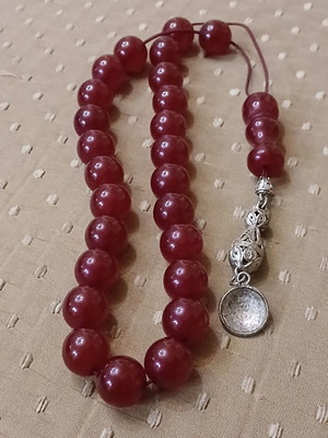 Worry beads used, cherry bakelite mastic 1960, 25 beads