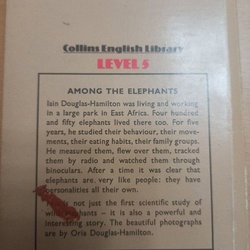 Among the Elephants book like new, English learning, Collins English Library
