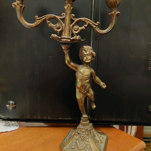 Bronze triple antique candelabrum like new, height 28 cm