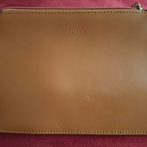 Furla small leather clutch bag, light brown