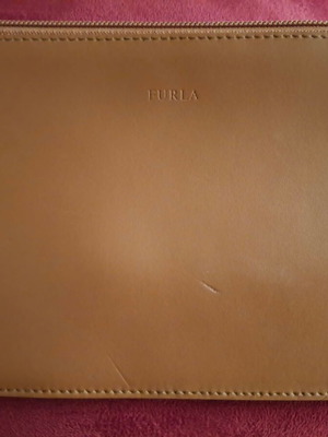 Furla small leather clutch bag, light brown