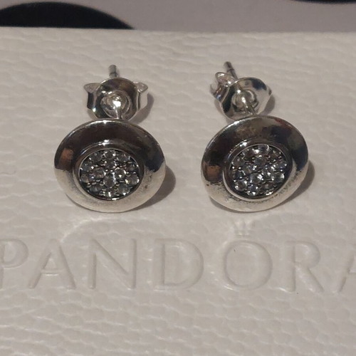Pandora earrings new round design with white zirconia