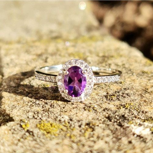 Silver ring with amethyst new, purple