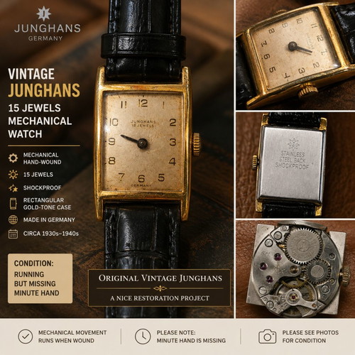 Junghans 15 Jewels Mechanical Rectangular Watch, vintage