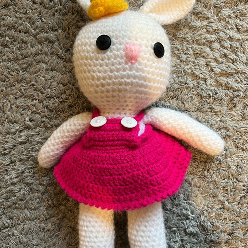 Crocet bunny doll large 38cm like new, handmade
