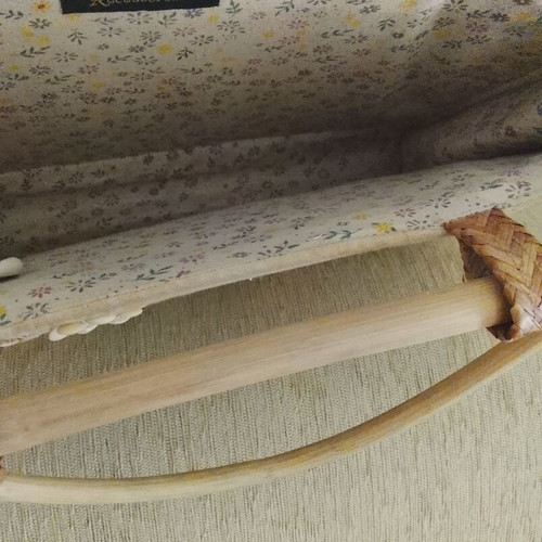 Handbag with embroidery used, bamboo handles, linen and cotton fabric