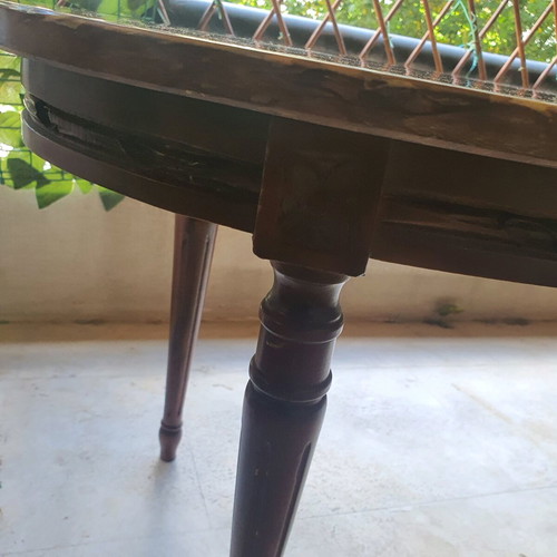 Vintage wooden table with marble top, 60-70s