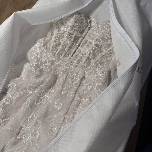Wedding dress and veil new, A-line, lace, deep V neckline, size M