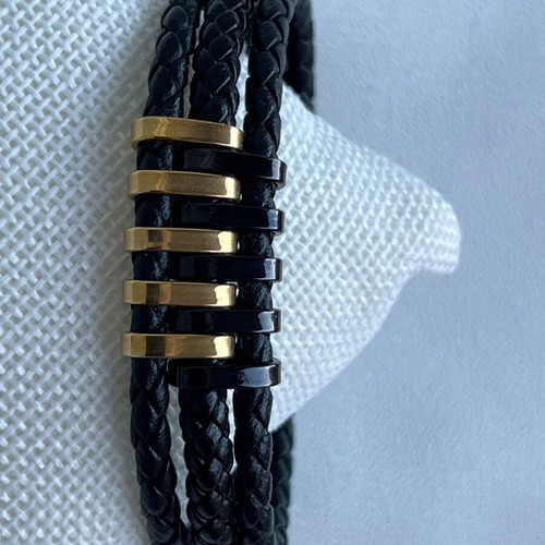 Men's bracelet like new, stainless steel and leather, length 21 cm