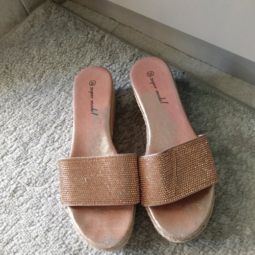 Pink gold slippers with rhinestones used, size 39