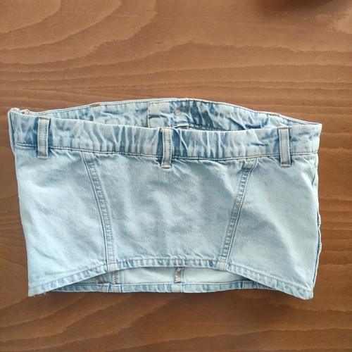 Pink Woman strapless denim top, blue, size M