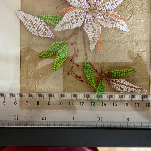3D Beaded Artwork White Lily Handmade in IKEA Ribba Frame like new