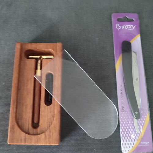 Vintage shaving set 90s with wooden case and Solingen shavette
