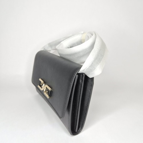 Furla Mini Pochette Bag new, black leather crossbody with gold chain